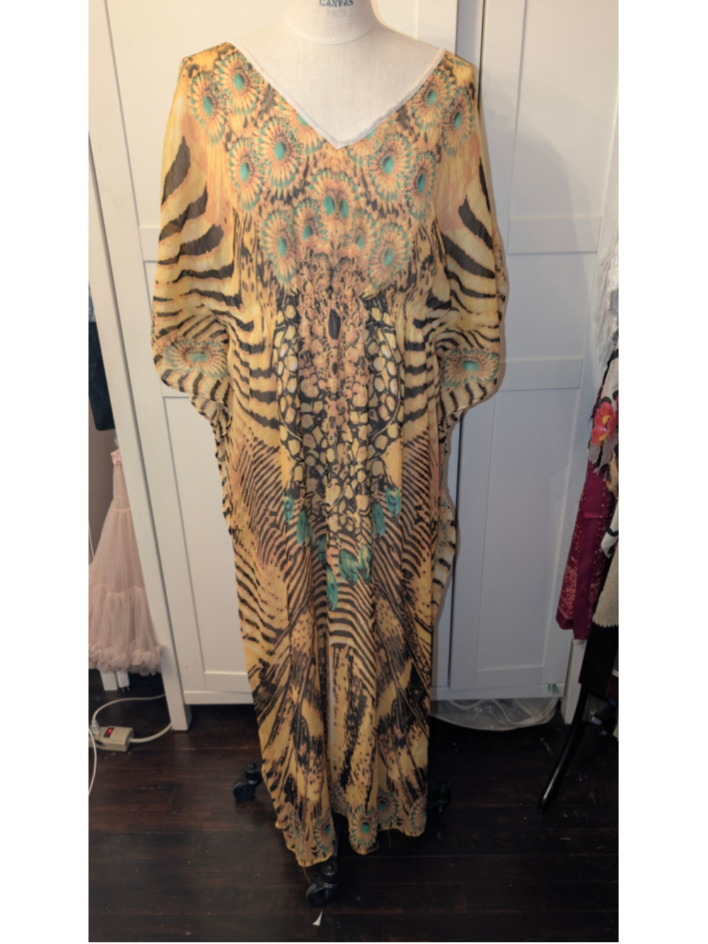 Women's Speed Control Yellow Black Animal Print Kaftan Coverup one size